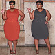 Plus Size Summer Women Clothing Solid Color Sleeveless V Neck Lace Up Side Slit Casual Midi Dress PN-6727