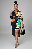 Hot Sell Fashion Women Single-Breasted Long Sleeve Printed Patchwork Loose Maxi Shirt Dress DY-6954