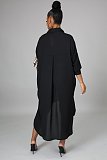 Hot Sell Fashion Women Single-Breasted Long Sleeve Printed Patchwork Loose Maxi Shirt Dress DY-6954