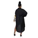 Hot Sell Fashion Women Single-Breasted Long Sleeve Printed Patchwork Loose Maxi Shirt Dress DY-6954