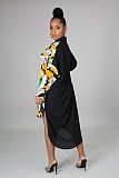 Hot Sell Fashion Women Single-Breasted Long Sleeve Printed Patchwork Loose Maxi Shirt Dress DY-6954