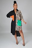 Hot Sell Fashion Women Single-Breasted Long Sleeve Printed Patchwork Loose Maxi Shirt Dress DY-6954