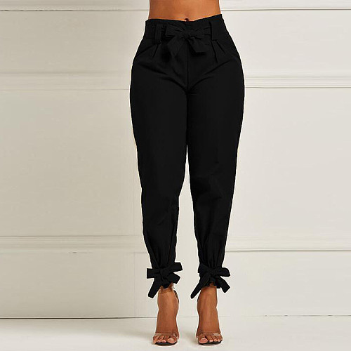 Casual Women Slim Fit Streetwear Solid Color Lace Up High Waist Fashion Cargo Trousers Pencil Pants OD-8290