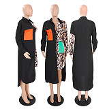 Hot Sell Fashion Women Single-Breasted Long Sleeve Printed Patchwork Loose Maxi Shirt Dress DY-6954