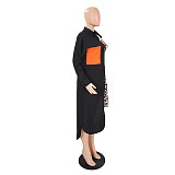 Hot Sell Fashion Women Single-Breasted Long Sleeve Printed Patchwork Loose Maxi Shirt Dress DY-6954