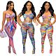 Women's Sexy Streetwear Print Halter Crop Tops Pencil Pants Bodycon Club Two Piece Set LSD-81008