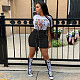 Fashion Women Summer High Waist Eyelet Lace Up Bandage Streetwear Bodycon Mini Pencil Skirts BNY-7195