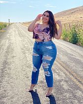 Women Fashion Abstract Printed Halter Backless Bandage Plus Size Sleeveless Camis Vest Crop Tops ZAND-31155