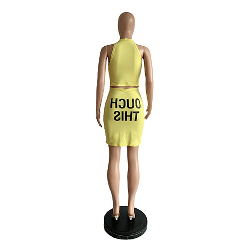 2021 Summer Women Sexy Round Neck Sleeveless Back Cut Out Letter Print Street Party Wear Mini Dress YIM-8011