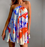 Sexy Women Print Tie Dye Halter Sleeveless Backless Party Night Beach Clothes Summer Mini Dress ZAND-31157