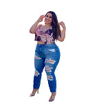 Women Fashion Abstract Printed Halter Backless Bandage Plus Size Sleeveless Camis Vest Crop Tops ZAND-31155