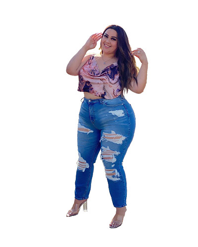 Women Fashion Abstract Printed Halter Backless Bandage Plus Size Sleeveless Camis Vest Crop Tops ZAND-31155