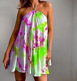 Sexy Women Print Tie Dye Halter Sleeveless Backless Party Night Beach Clothes Summer Mini Dress ZAND-31157