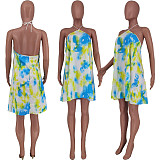 Sexy Women Print Tie Dye Halter Sleeveless Backless Party Night Beach Clothes Summer Mini Dress ZAND-31157