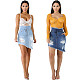 Summer New Women's Pocket Hole Tassel Stretch Fit Irregular Frayed Hem Denim Jean Lady Skirt HSF-2574