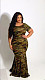 Plus Size Elegant Women Vintage Short Sleeve Camouflage Print Summer Bodycon Long Maxi Dress TB-5323