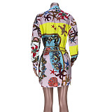 Autumn New Arrivals High Quality Patchwork Color Starfish Print Lapel Long Sleeve Women Shirts MDF-5248