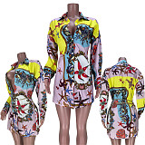Autumn New Arrivals High Quality Patchwork Color Starfish Print Lapel Long Sleeve Women Shirts MDF-5248