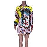 Autumn New Arrivals High Quality Patchwork Color Starfish Print Lapel Long Sleeve Women Shirts MDF-5248