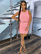 Fashion Solid Color Sleeveless O Neck Crop Tops Mini Skirt Bodycon Two Piece Set LSD-81009