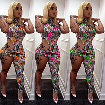 2021 Summer Women Sexy Short Sleeve Poker Printed Asymmetric Cut Out Nightclub Bodycon Jumpsuit MAE-2112