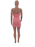 New Arrival Sexy Solid Halter Neck Strapless Crop Tops Ruffles Mini Skirt Club Two Piece Sets ZAND-31158