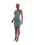 New Arrival Sexy Solid Halter Neck Strapless Crop Tops Ruffles Mini Skirt Club Two Piece Sets ZAND-31158