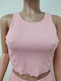 Fashion Solid Color Sleeveless O Neck Crop Tops Mini Skirt Bodycon Two Piece Set LSD-81009