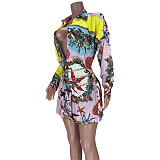 Autumn New Arrivals High Quality Patchwork Color Starfish Print Lapel Long Sleeve Women Shirts MDF-5248