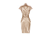 Casual Short Sleeve Reflection Silk Women Sexy Turn-Down Collar Button Pleated Nightclub Shirt Midi Dress ASL-6393