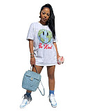 Summer Women's Clothing Fashion Pattern Print Short Sleeve Round Neck Streetwear Soft Tee Shirt FSX-280
