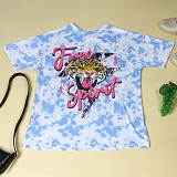Summer Women's Clothing Fashion Pattern Print Short Sleeve Round Neck Streetwear Soft Tee Shirt FSX-280