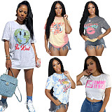 Summer Women's Clothing Fashion Pattern Print Short Sleeve Round Neck Streetwear Soft Tee Shirt FSX-280