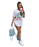 Summer Women's Clothing Fashion Pattern Print Short Sleeve Round Neck Streetwear Soft Tee Shirt FSX-280