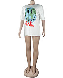 Summer Women's Clothing Fashion Pattern Print Short Sleeve Round Neck Streetwear Soft Tee Shirt FSX-280