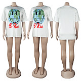 Summer Women's Clothing Fashion Pattern Print Short Sleeve Round Neck Streetwear Soft Tee Shirt FSX-280
