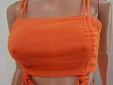 Sexy Solid Color Drawstring Spaghetti Strap Wrap Chest Crop Top Pleated Stacked Pants 2 Piece Set  WYP-8982