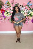 Summer Women's Clothing Fashion Pattern Print Short Sleeve Round Neck Streetwear Soft Tee Shirt FSX-280