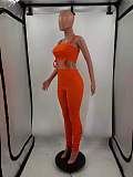 Sexy Solid Color Drawstring Spaghetti Strap Wrap Chest Crop Top Pleated Stacked Pants 2 Piece Set  WYP-8982