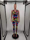 Women Sets 2021 Summer Camouflage Printed Sleeveless Vest Leggings Sport Yoga Two Piece Pants Outfits WYP-8981