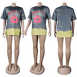 Summer Women's Clothing Fashion Pattern Print Short Sleeve Round Neck Streetwear Soft Tee Shirt FSX-280