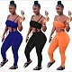Sexy Solid Color Drawstring Spaghetti Strap Wrap Chest Crop Top Pleated Stacked Pants 2 Piece Set  WYP-8982
