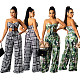 Sexy Flowers Print Sleeveless Bandage Strapless Crop Top Wide Leg Pants Woman Matching 2 Piece Sets XMY-9319