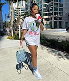Summer Women's Clothing Fashion Pattern Print Short Sleeve Round Neck Streetwear Soft Tee Shirt FSX-280