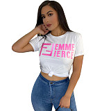 Summer Women's Clothing Fashion Pattern Print Short Sleeve Round Neck Streetwear Soft Tee Shirt FSX-280