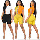Summer Outfits Sexy Patchwork Short Sleeve Criss-Cross Bandage Crop Top Biker Shorts Two Piece Set SD-26126