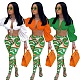 Hot Style Women Lantern Sleeve Lace Turn Down Collar Crop Tops High Waist Pencil Pants 2 Piece Sets MEM-88380