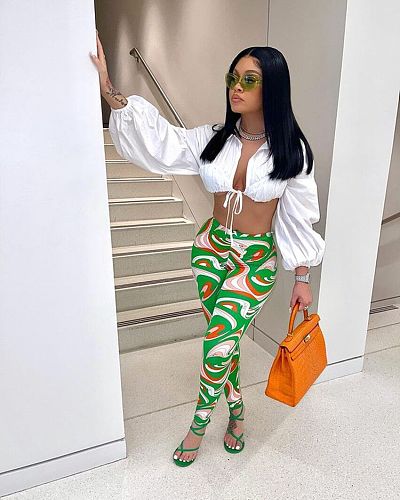 Hot Style Women Lantern Sleeve Lace Turn Down Collar Crop Tops High Waist Pencil Pants 2 Piece Sets MEM-88380