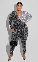 Graffiti Printing Hipster Women Sexy Deep V Neck Long Sleeve Streetwear Plus Size One Piece Jumpsuits FSX-282