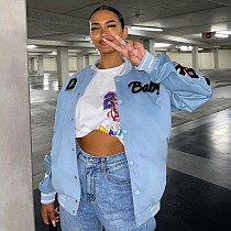 2021 New Arrival Women Clothing Printed Single Breasted Spliced Autumn Baseball Hot Bomber Jacket WSY-5892